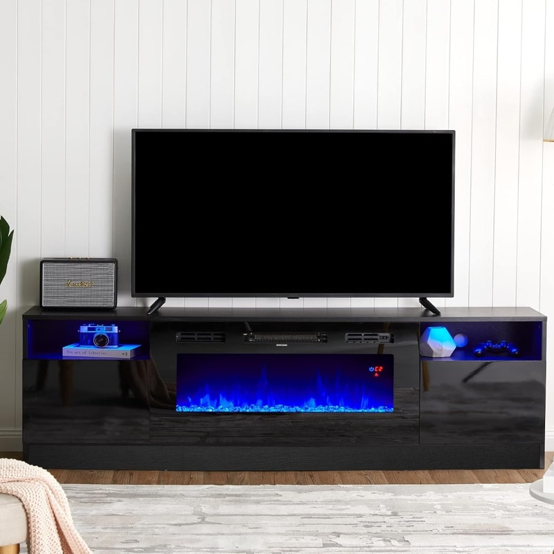 Electric Fireplace TV Stand With Living Room Furniture LED Light Entertainment Center Modern Wood T 0