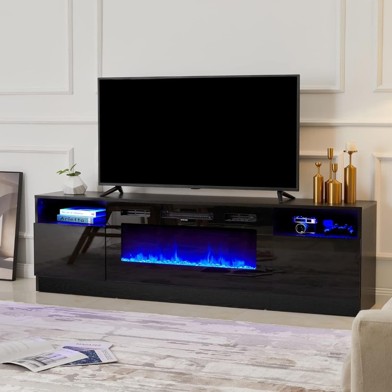 Electric Fireplace TV Stand With Living Room Furniture LED Light Entertainment Center Modern Wood T 1