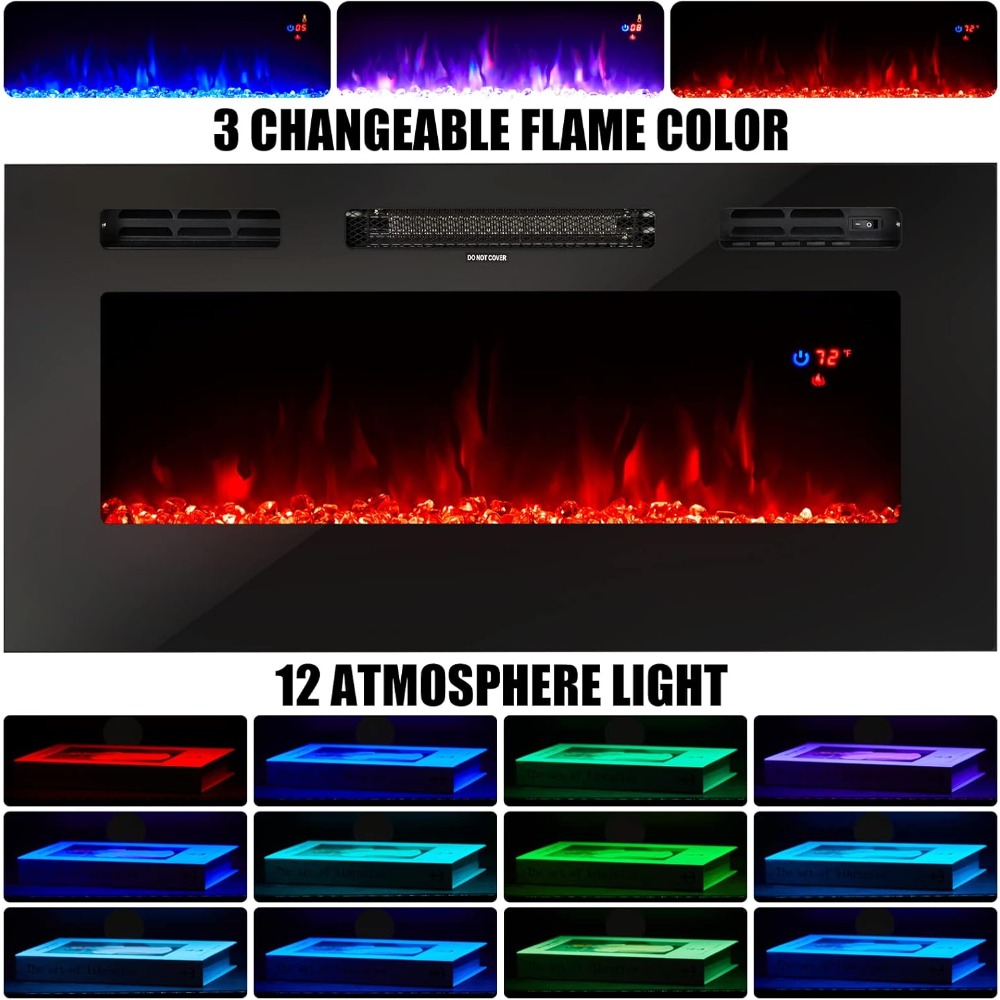 Electric Fireplace TV Stand With Living Room Furniture LED Light Entertainment Center Modern Wood T 2