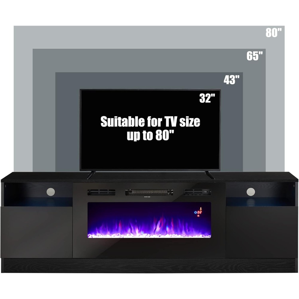 Electric Fireplace TV Stand With Living Room Furniture LED Light Entertainment Center Modern Wood T 3