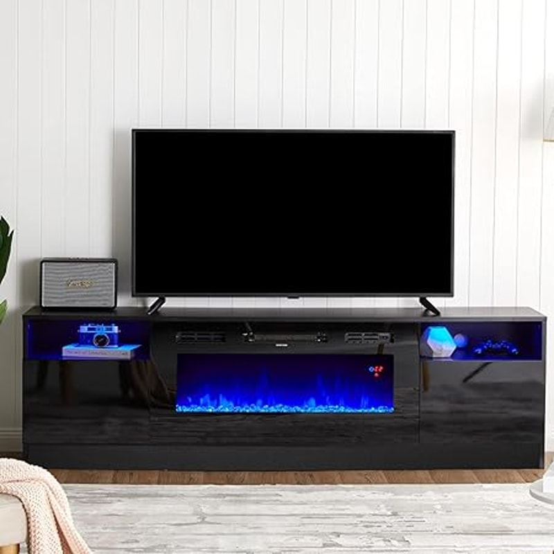 Electric Fireplace TV Stand With Living Room Furniture LED Light Entertainment Center Modern Wood T 5
