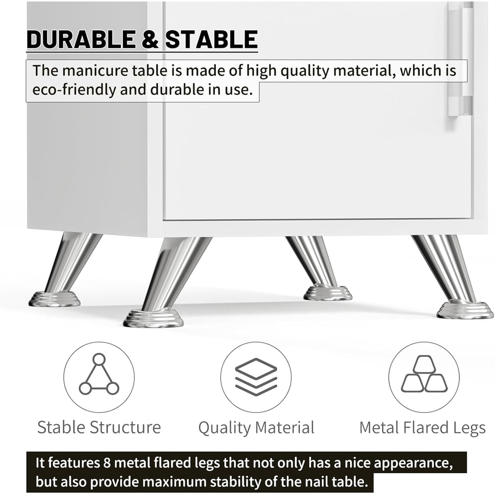 Acetone Resistant White Manicure Table Nail Desk With Glass And Storage Large Capacity Nail Station 4
