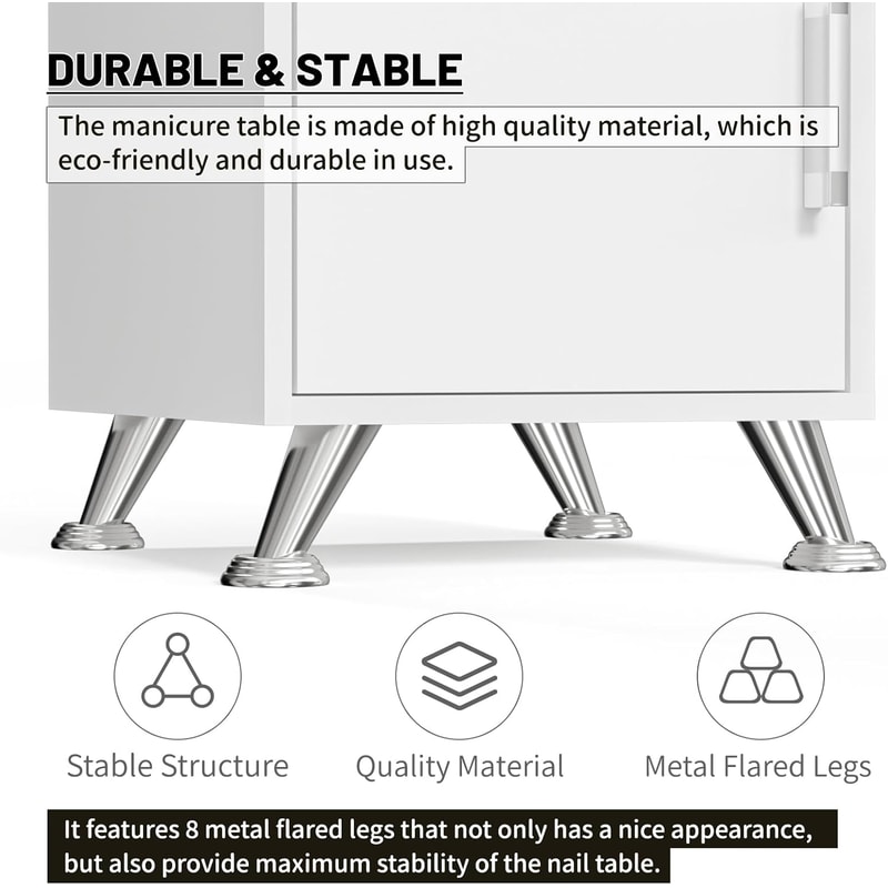 Acetone Resistant White Manicure Table Nail Desk With Glass And Storage Large Capacity Nail Station 4