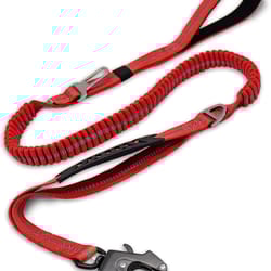 heavy duty tactical dog leash shock absorbing bungee lead with metal carabiner clip padded handles car seatbelt