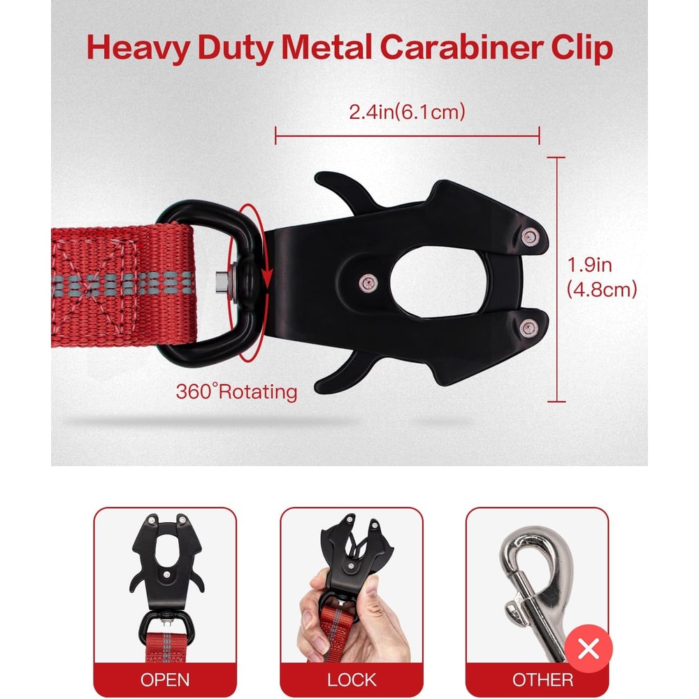 Heavy Duty Tactical Dog Leash Shock Absorbing Bungee Lead With Metal Carabiner Clip Padded Handles 1