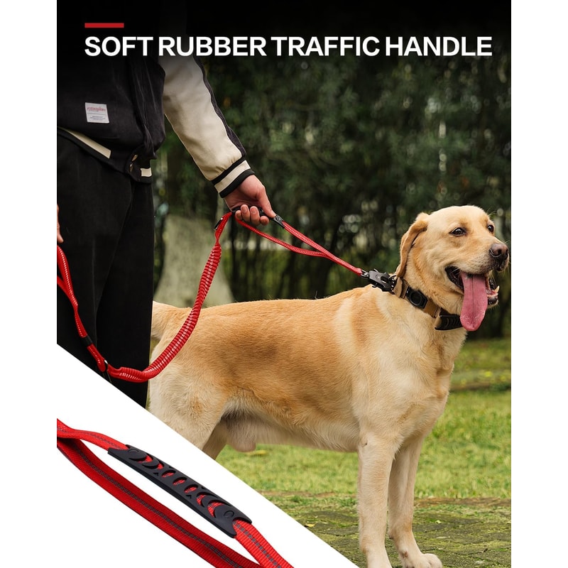 Heavy Duty Tactical Dog Leash Shock Absorbing Bungee Lead With Metal Carabiner Clip Padded Handles 2