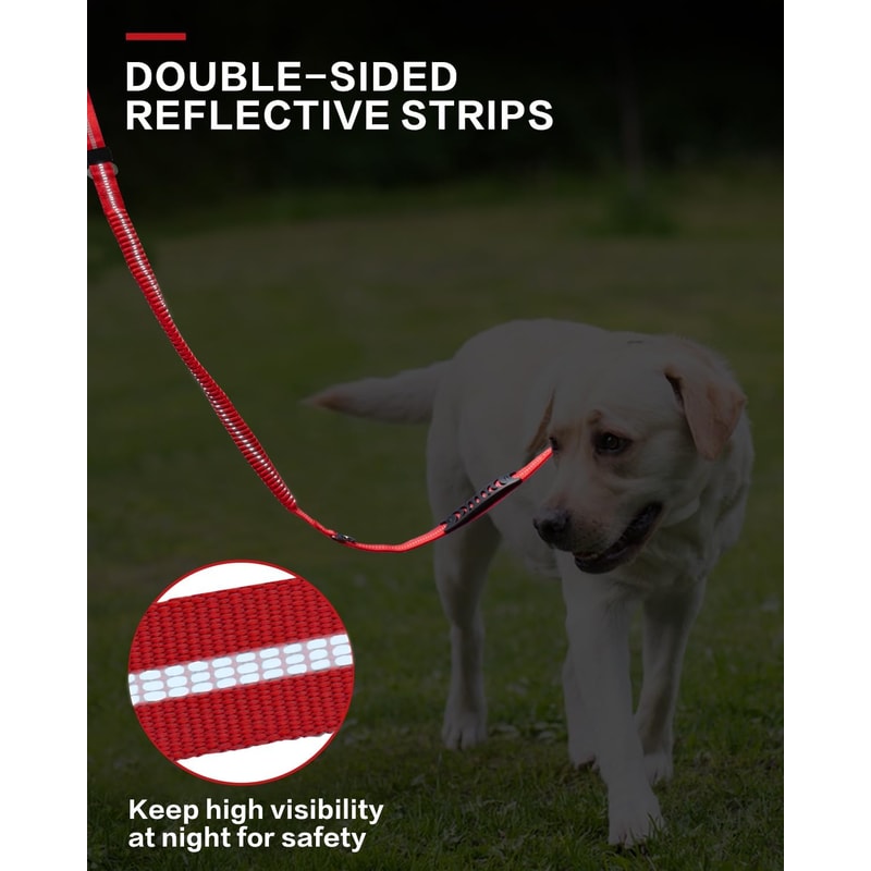 Heavy Duty Tactical Dog Leash Shock Absorbing Bungee Lead With Metal Carabiner Clip Padded Handles 3