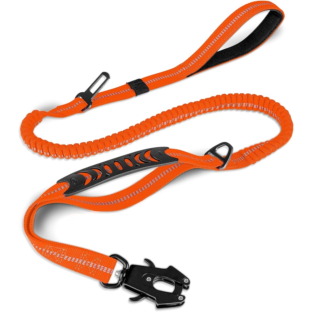 Heavy Duty Tactical Dog Leash Shock Absorbing Bungee Lead With Metal Carabiner Clip Padded Handles 7