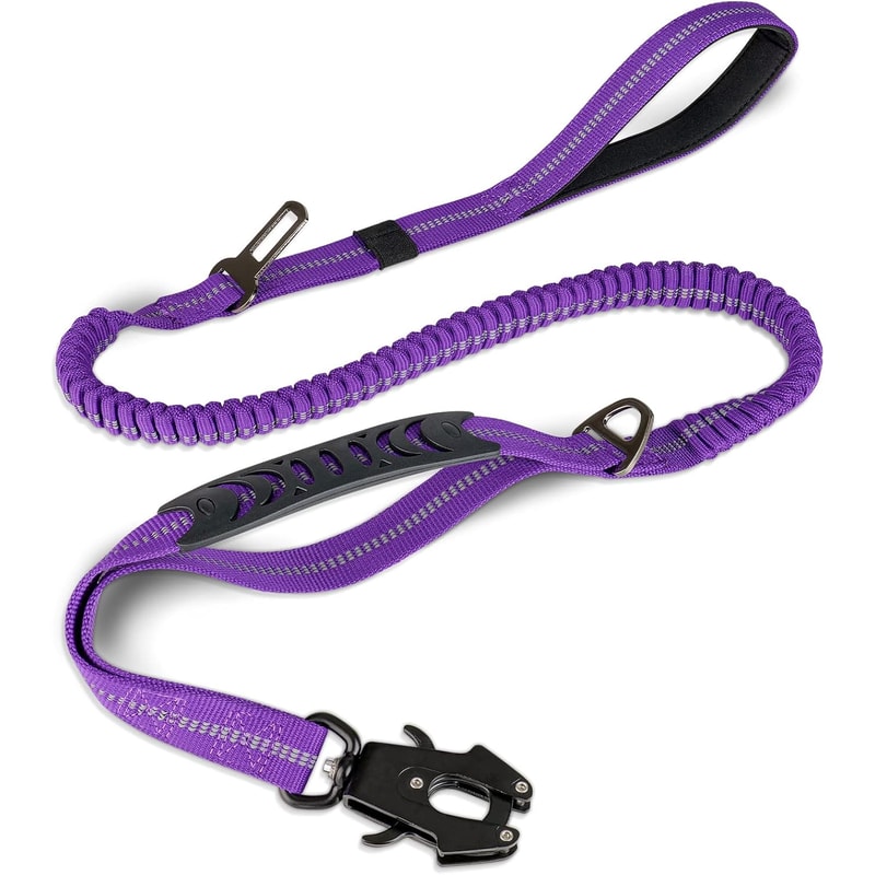 Heavy Duty Tactical Dog Leash Shock Absorbing Bungee Lead With Metal Carabiner Clip Padded Handles 8