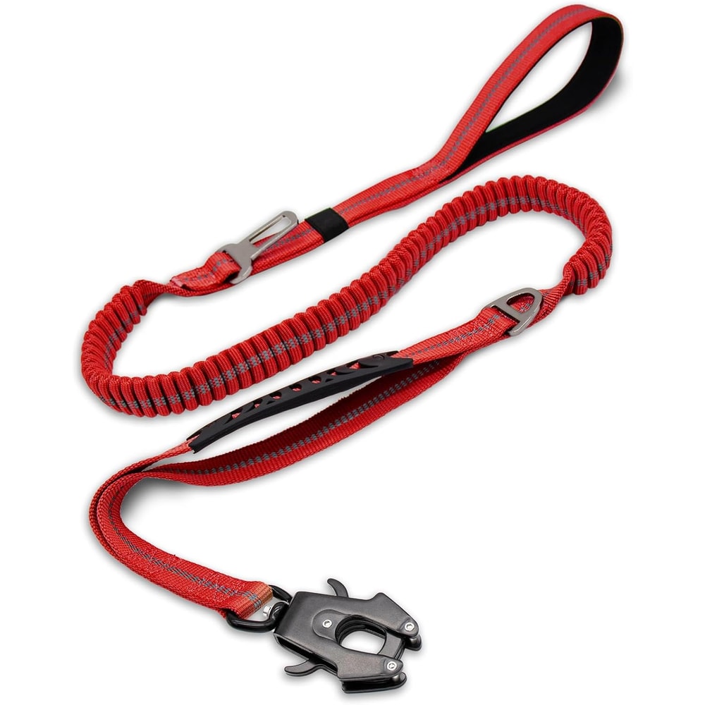 Heavy Duty Tactical Dog Leash Shock Absorbing Bungee Lead With Metal Carabiner Clip Padded Handles 6