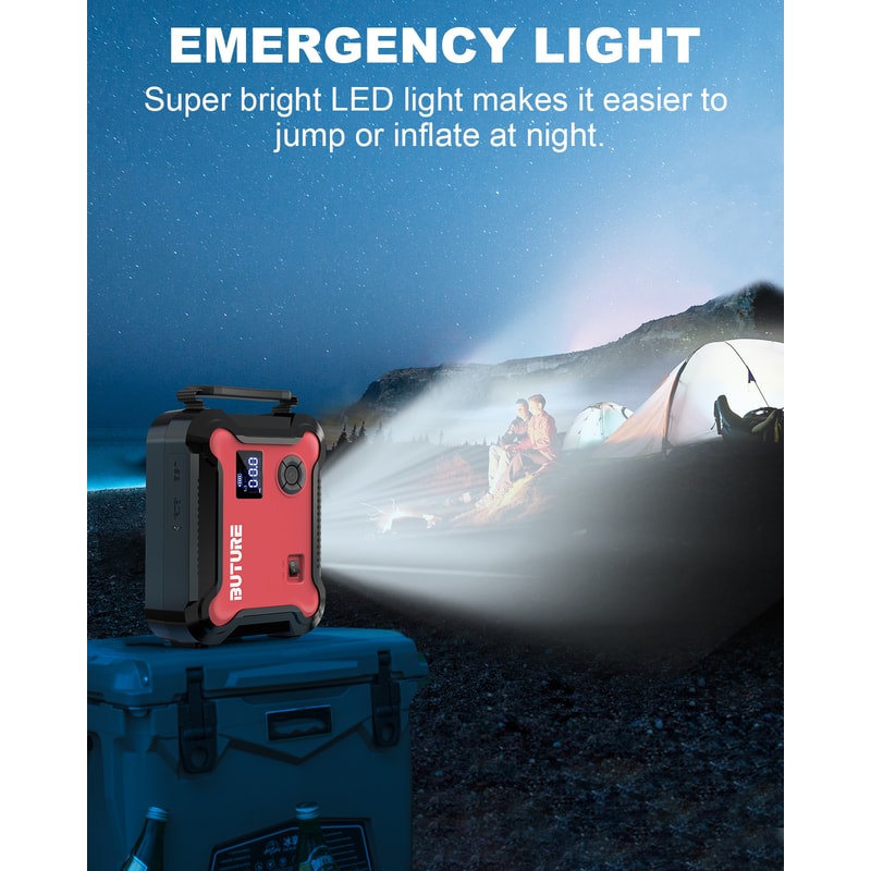 Jump Starter Pump Air Compressor Power Bank Digital Tire Inflator Emergency Battery Boost 4