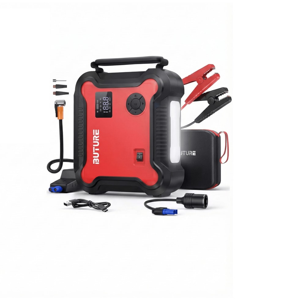 Jump Starter Pump Air Compressor Power Bank Digital Tire Inflator Emergency Battery Boost 0