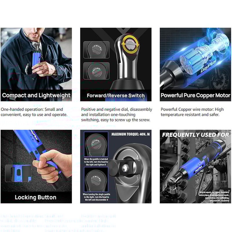 Cordless Electric Right Ratchet Wrench LED Work Light With Socket Set And Batteries 2