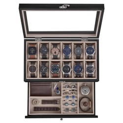 slot watch box with large glass lid velvet lining removable watch pillows jewelry display case