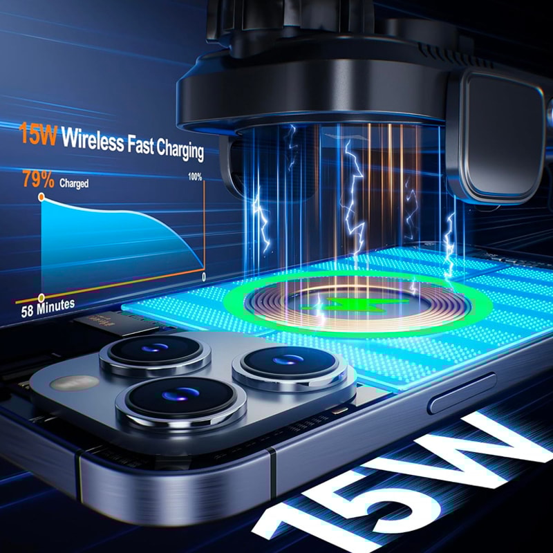 Fast Charging Wireless Car Charger With Manual Clamp Air Vent Phone Holder 3