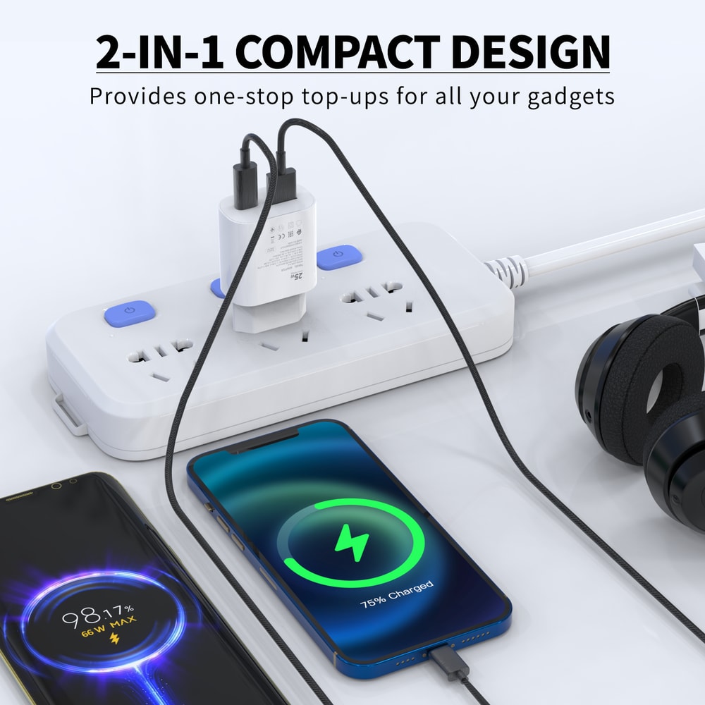 Fast Charger Adapter Dual Port USB C USB A Wall Charger For Rapid Charging 3
