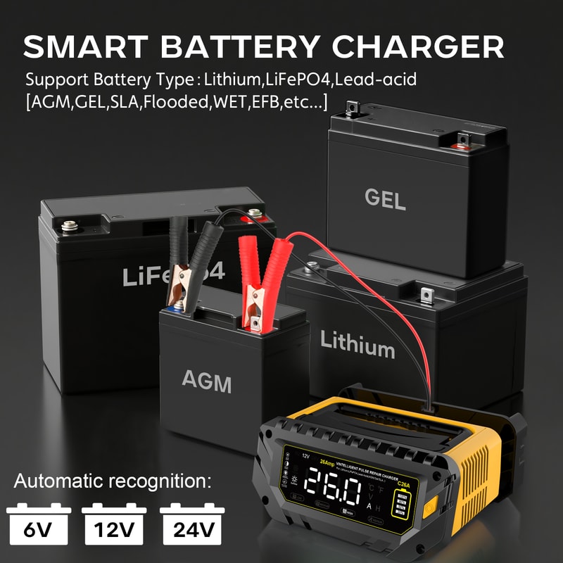 Smart Car Battery Charger For Lithium Lead Acid AGM GEL Automatic Motorcycle Charger 2