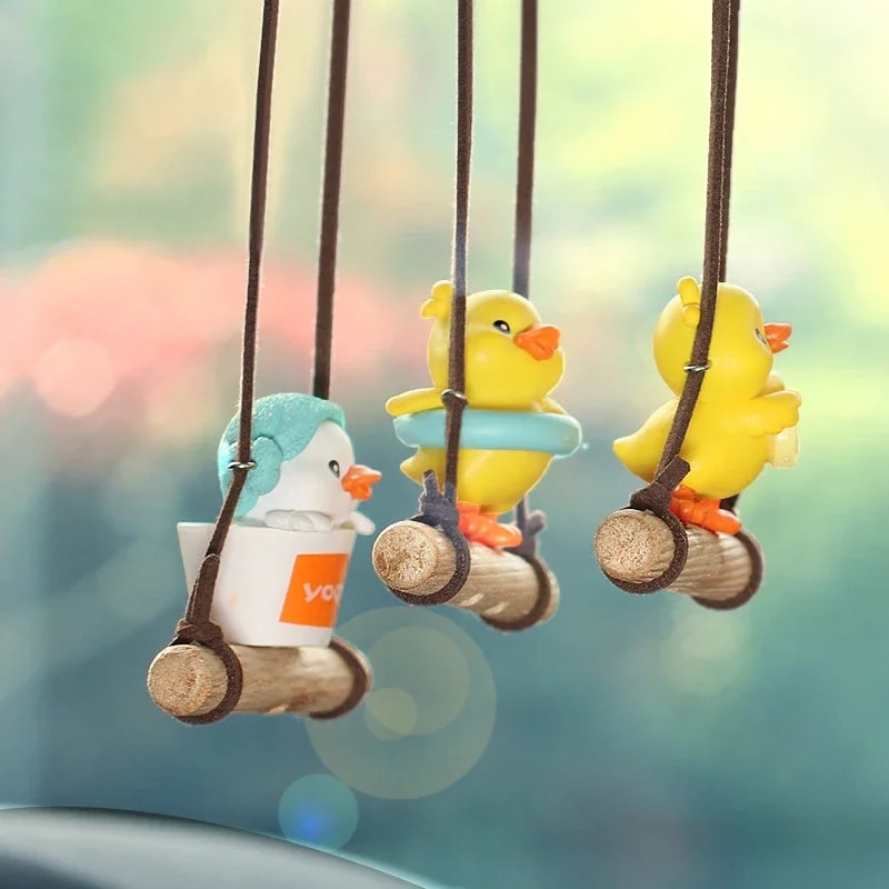 Swinging Duck Pendant Car Accessories, Cartoon Cute Animated, Rearview Mirror Ornaments, Birthday Gift, Couple Car