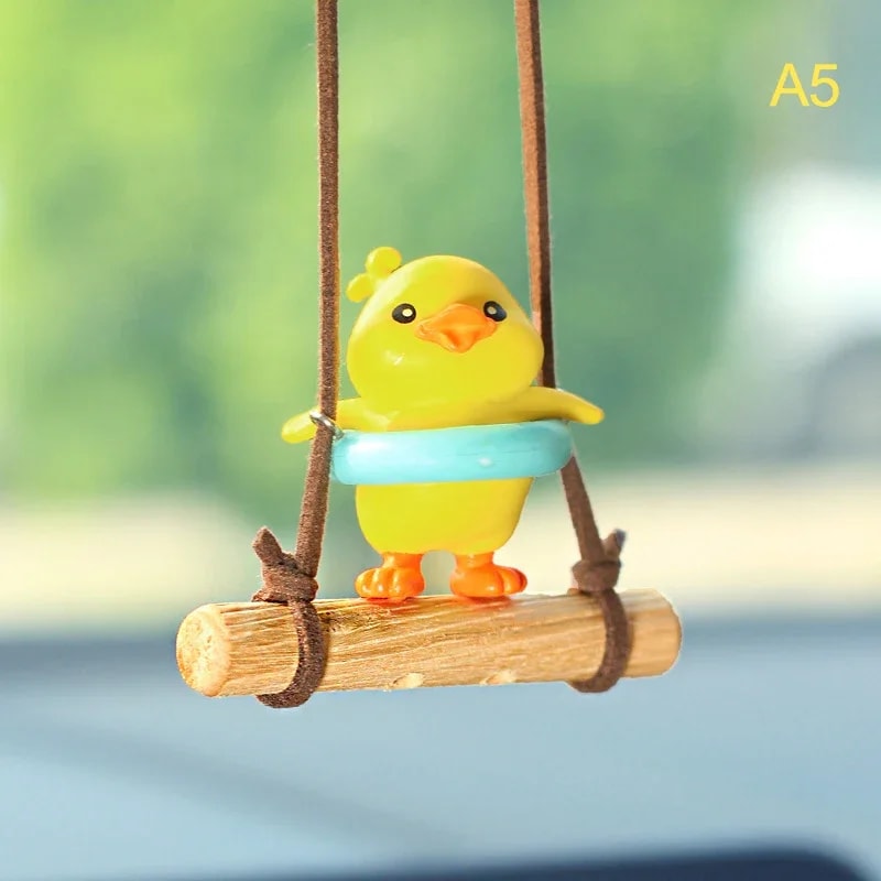 Swinging Duck Pendant Car Accessories, Cartoon Cute Animated, Rearview Mirror Ornaments, Birthday Gift, Couple Car