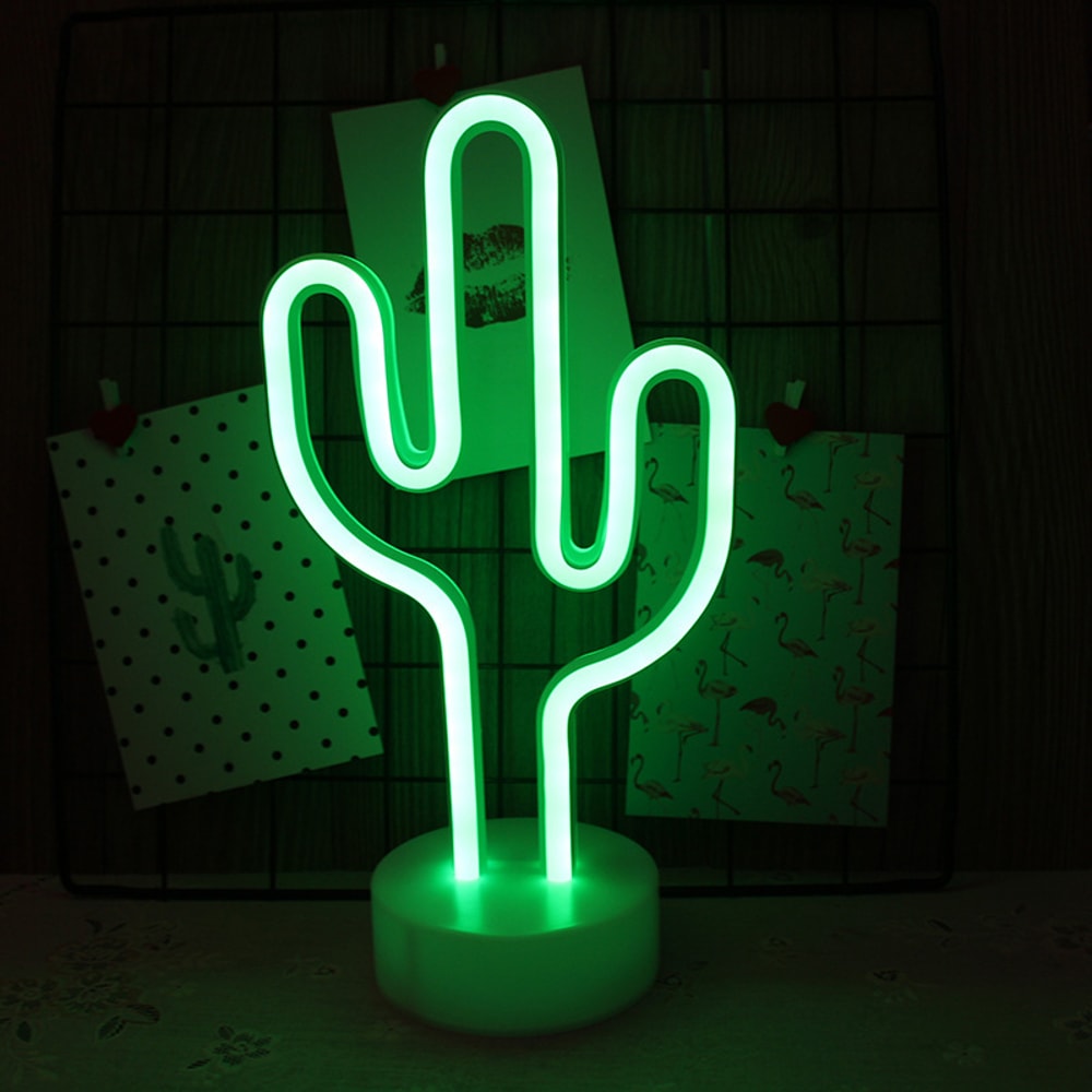 LED Cactus Neon Light With Base Decorative Green Desktop Night Lamp For Wedding Party Birthday Deco 0