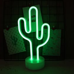 led cactus neon light with base decorative green desktop night lamp for wedding party birthday decor