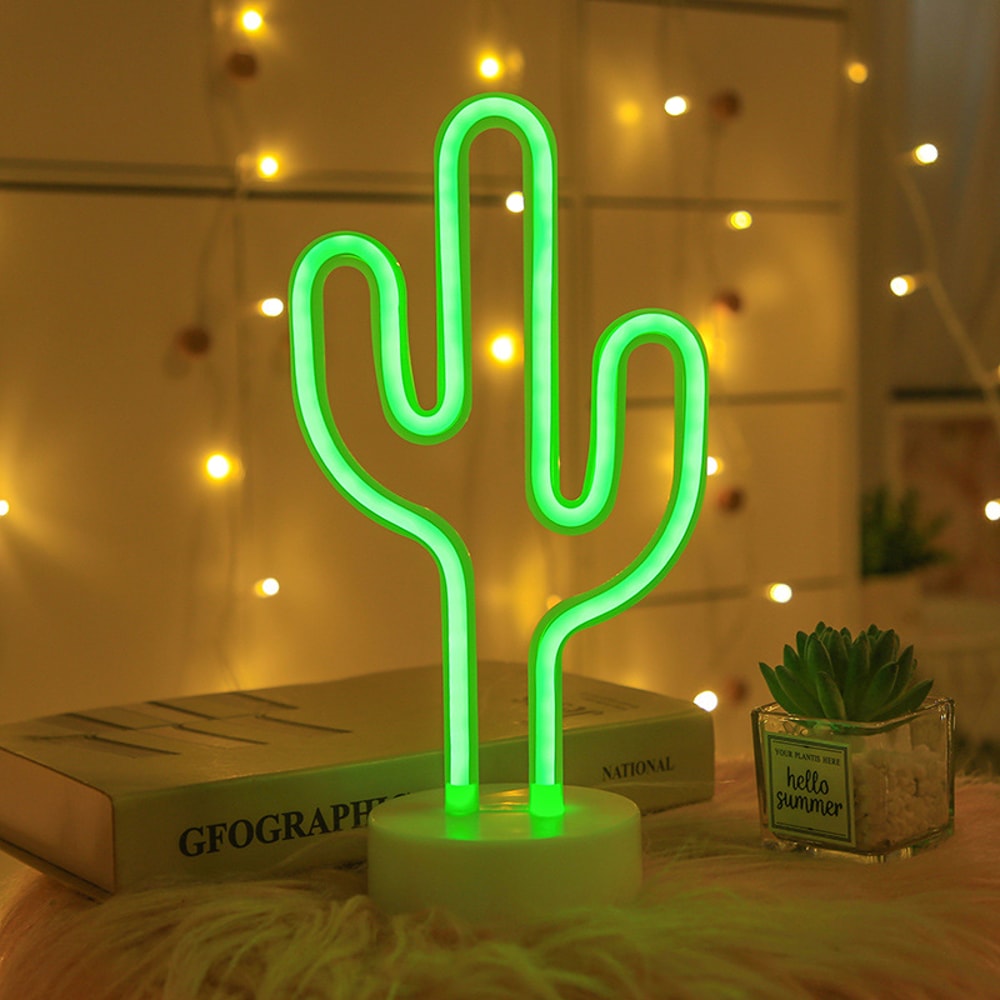 LED Cactus Neon Light With Base Decorative Green Desktop Night Lamp For Wedding Party Birthday Deco 4