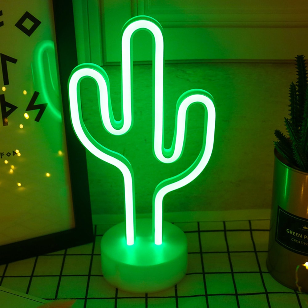 LED Cactus Neon Light With Base Decorative Green Desktop Night Lamp For Wedding Party Birthday Deco 6