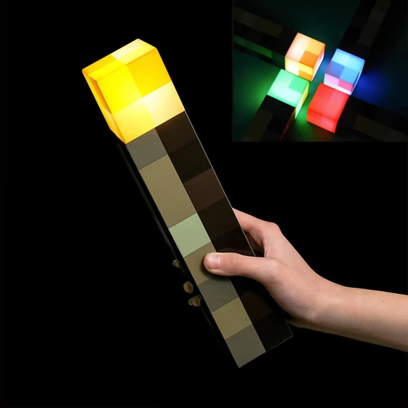 LED MC Game Brownstone Torch Lamp Figure Night Light USB Charging Decorative Table Lamp For Kids Gi 4