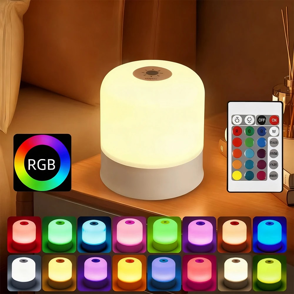 Rechargeable LED Night Light Dimmable RGB Touchscreen Lamp for Desktop Reading and Bedroom Use