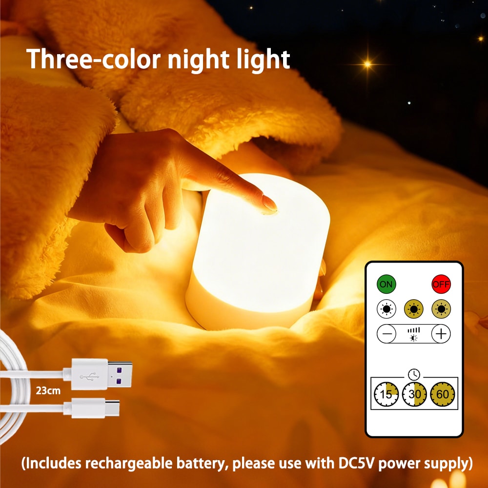 Rechargeable LED Night Light Dimmable RGB Touchscreen Lamp for Desktop Reading and Bedroom Use