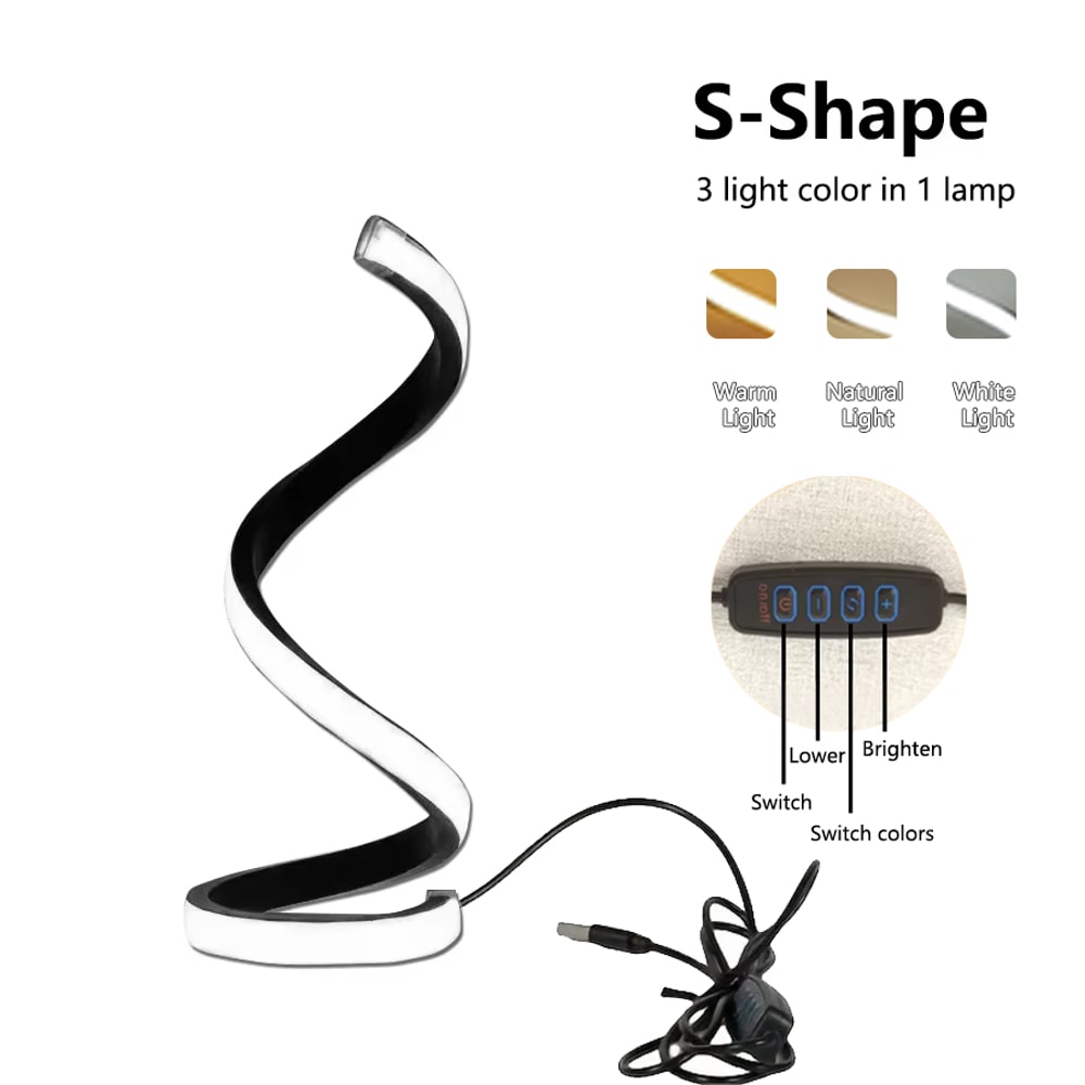 Modern LED Spiral Table Lamp Three Speed Dimming USB Power Button Switch Bedroom Decorative Light 3