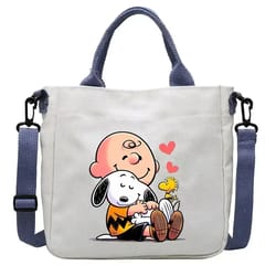 snoopy canvas totes bag cute cartoon print one shoulder bag large capacity satchel crossbody for girls and students