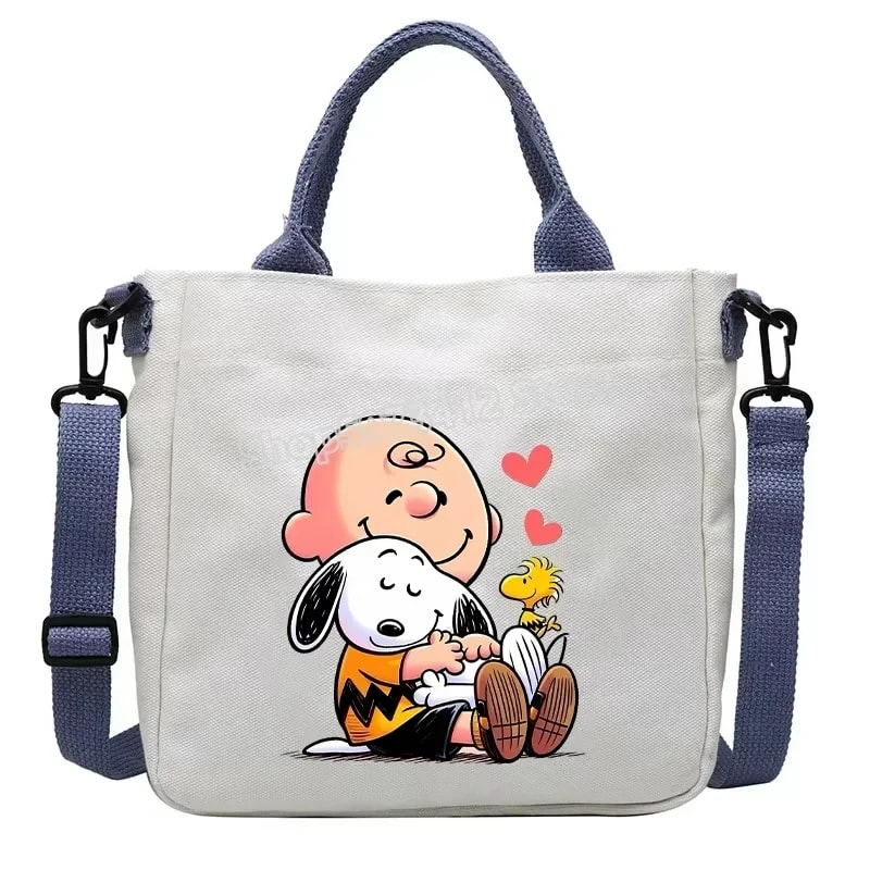 Snoopy Canvas Totes Bag Cute Cartoon Print One Shoulder Bag Large Capacity Satchel Crossbody For Gi
