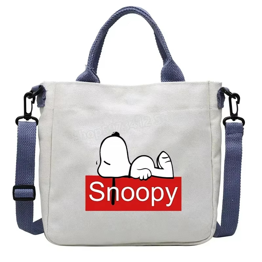 Snoopy Canvas Totes Bag Cute Cartoon Print One Shoulder Bag Large Capacity Satchel Crossbody For Gi