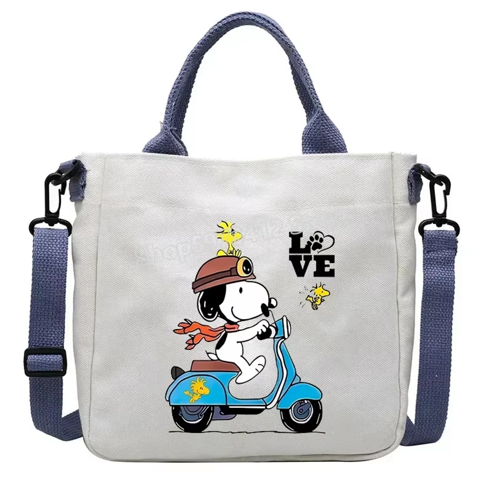 Snoopy Canvas Totes Bag Cute Cartoon Print One Shoulder Bag Large Capacity Satchel Crossbody For Gi