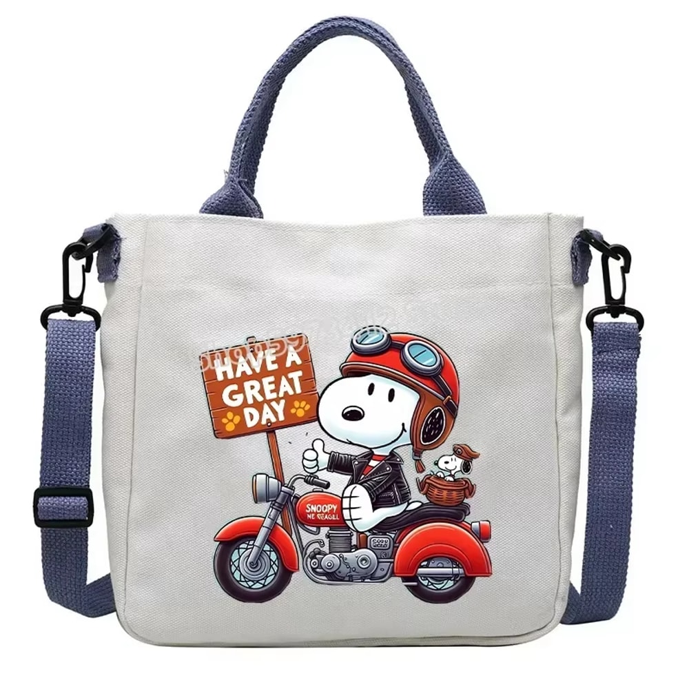 Snoopy Canvas Totes Bag Cute Cartoon Print One Shoulder Bag Large Capacity Satchel Crossbody For Gi