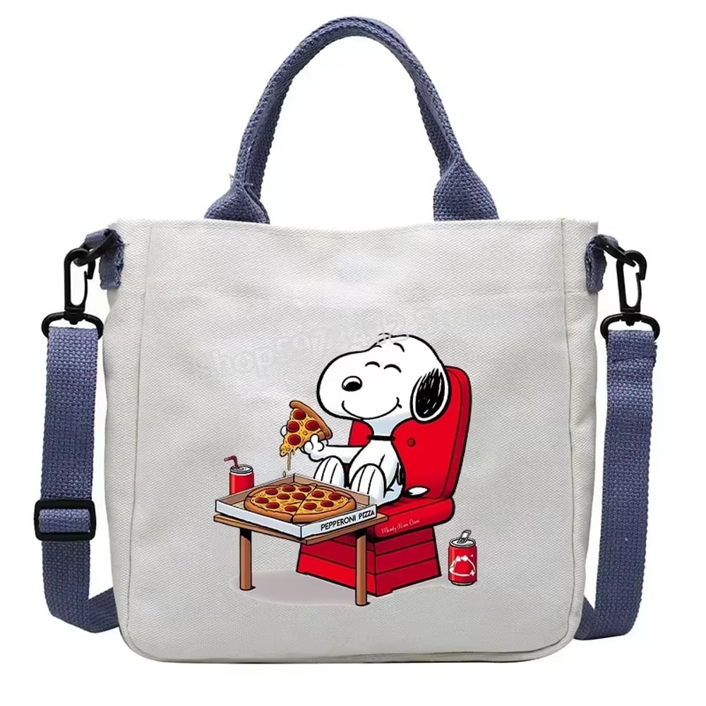 Snoopy Canvas Totes Bag Cute Cartoon Print One Shoulder Bag Large Capacity Satchel Crossbody For Gi