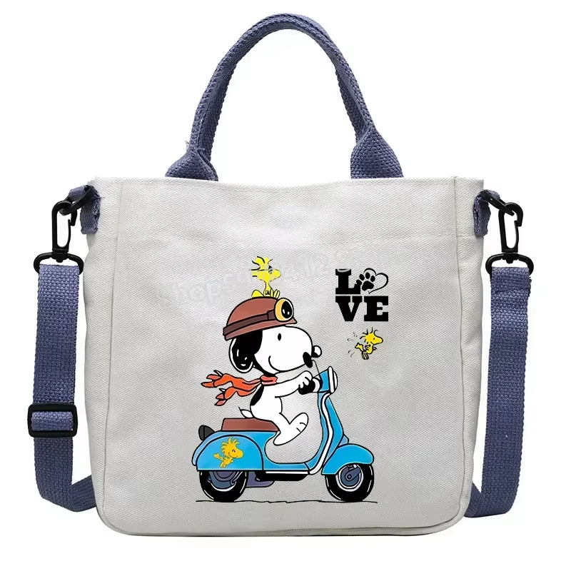 Snoopy Canvas Totes Bag Cute Cartoon Print One Shoulder Bag Large Capacity Satchel Crossbody For Gi