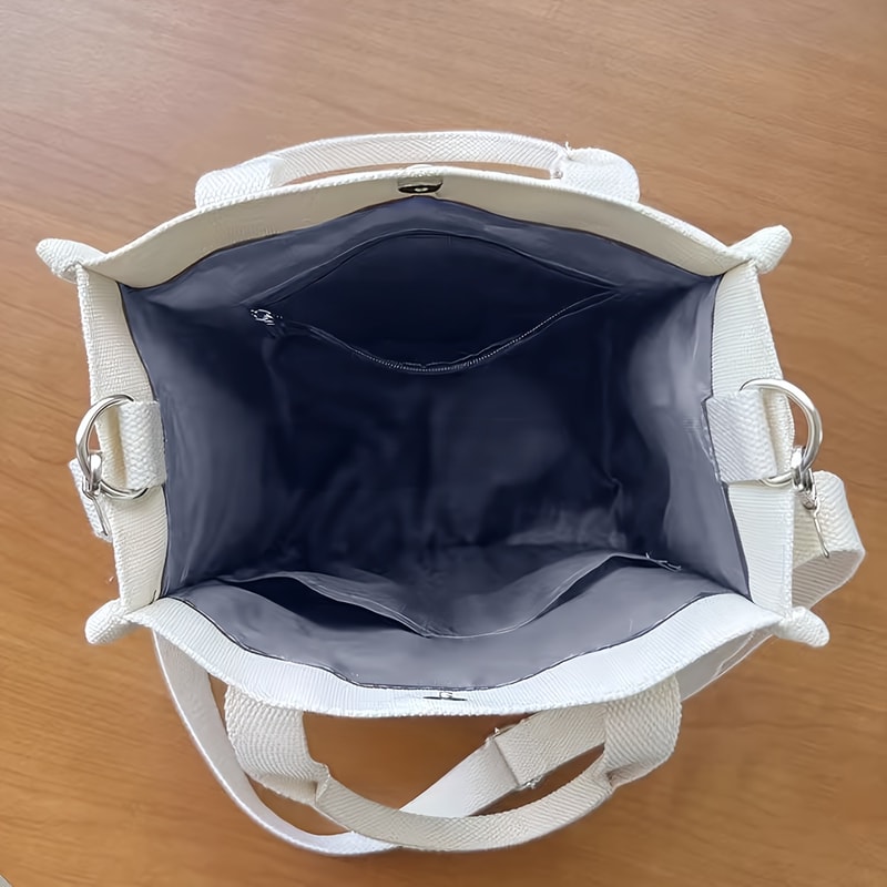 Cute Small Canvas Tote Bag With Pockets Crossbody Bags For Women Office Work Handbags Shoulder Purs 2