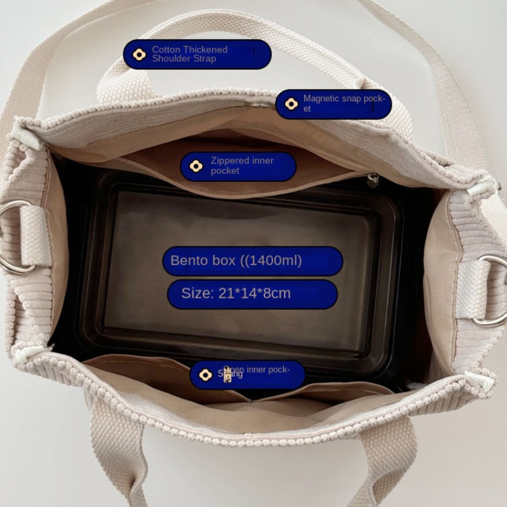 Solid Color For Daily Use Hand Washable Corduroy Tote Bag With Multiple Pockets Versatile Crossbody 4