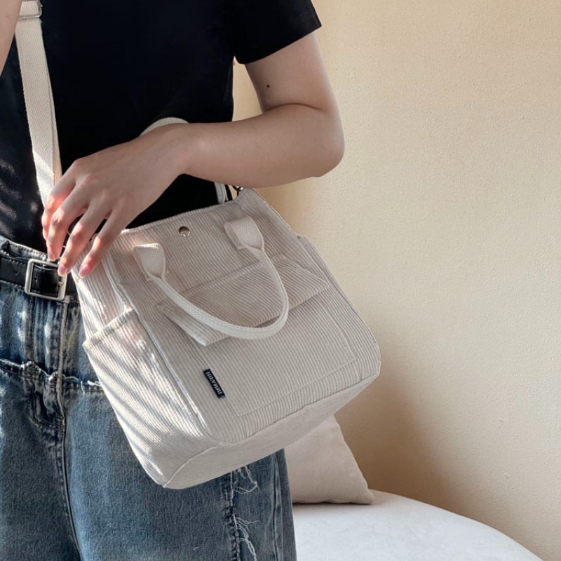 Corduroy Tote Bag Hand Washable Satchel Everyday Crossbody Or Shoulder Bag Solid Color Bag With Mul 8