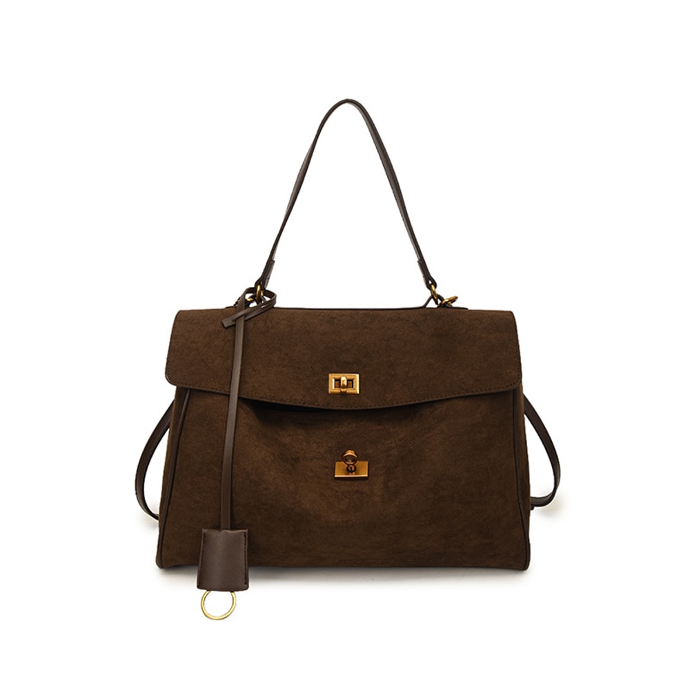 Trendy Luxury Women Messenger Bags Soft Leather Brown Suede Hand Held Totes With Gold Buckle Should 7