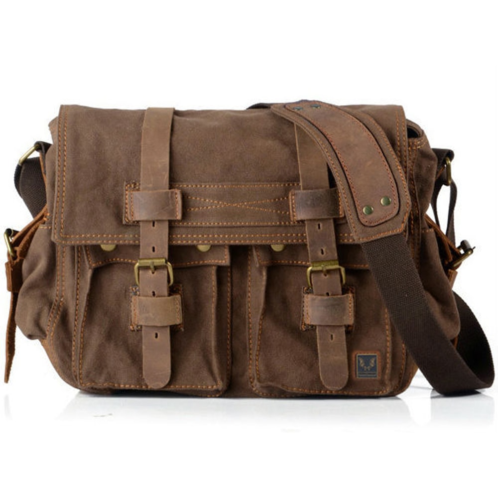 Men Messenger Bag Genuine Leather Canvas Shoulder Crossbody Sling Casual Satchel 1