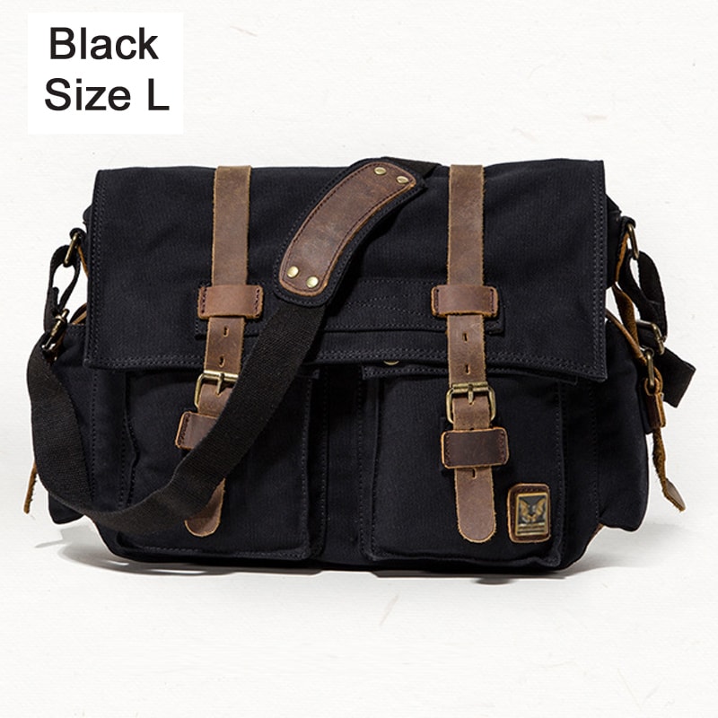 Men Messenger Bag Genuine Leather Canvas Shoulder Crossbody Sling Casual Satchel 9