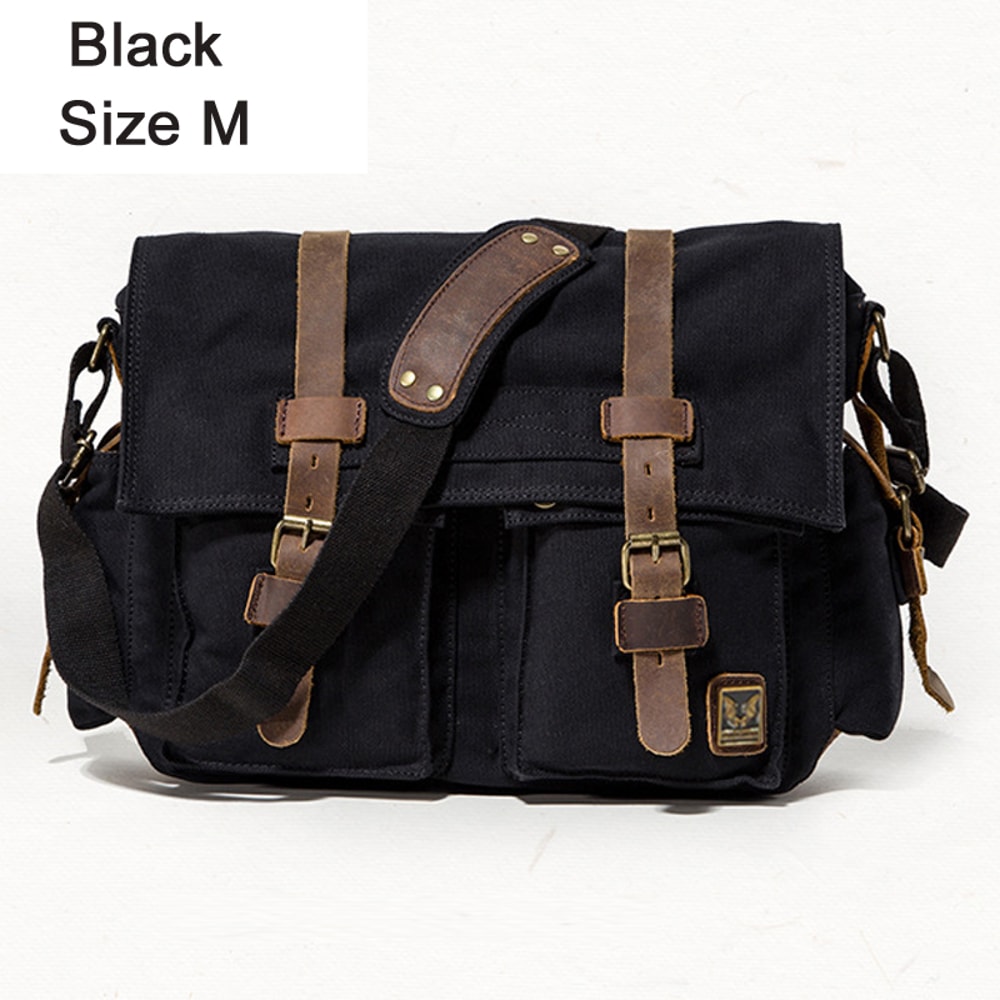 Men Messenger Bag Genuine Leather Canvas Shoulder Crossbody Sling Casual Satchel 6