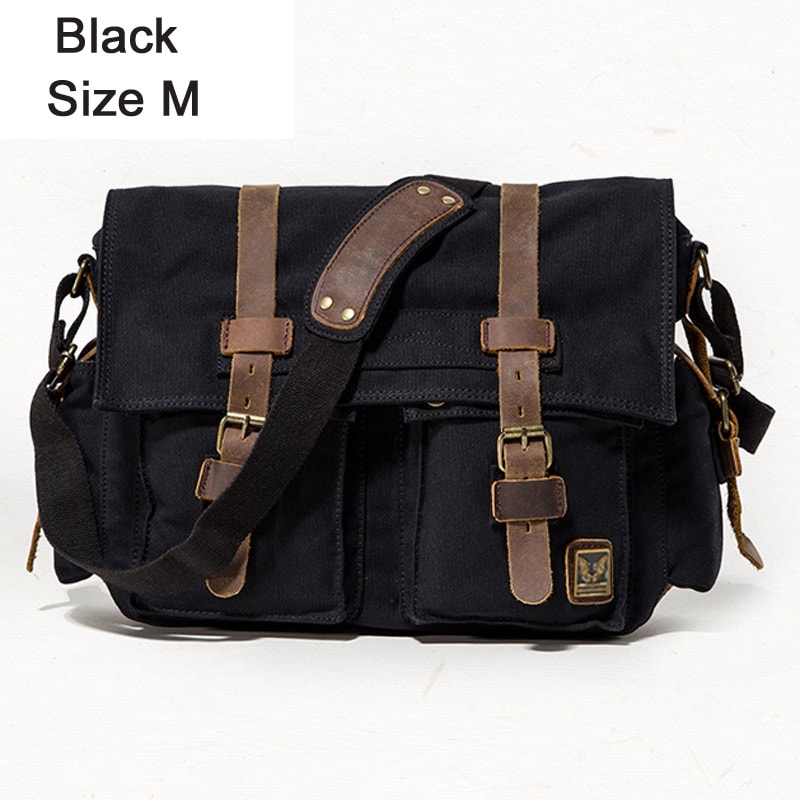 Men Messenger Bag Genuine Leather Canvas Shoulder Crossbody Sling Casual Satchel 6