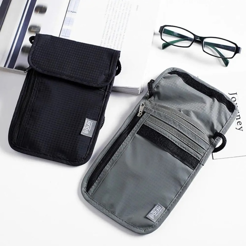 Black Waterproof Nylon Travel Storage Bag Card Neck Wallet Money And Passport Pouch Travel Document 2