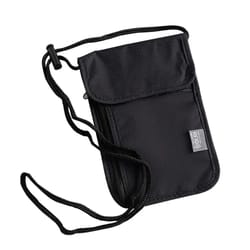 black waterproof nylon travel storage bag, card neck wallet, money and passport pouch, travel document organizer