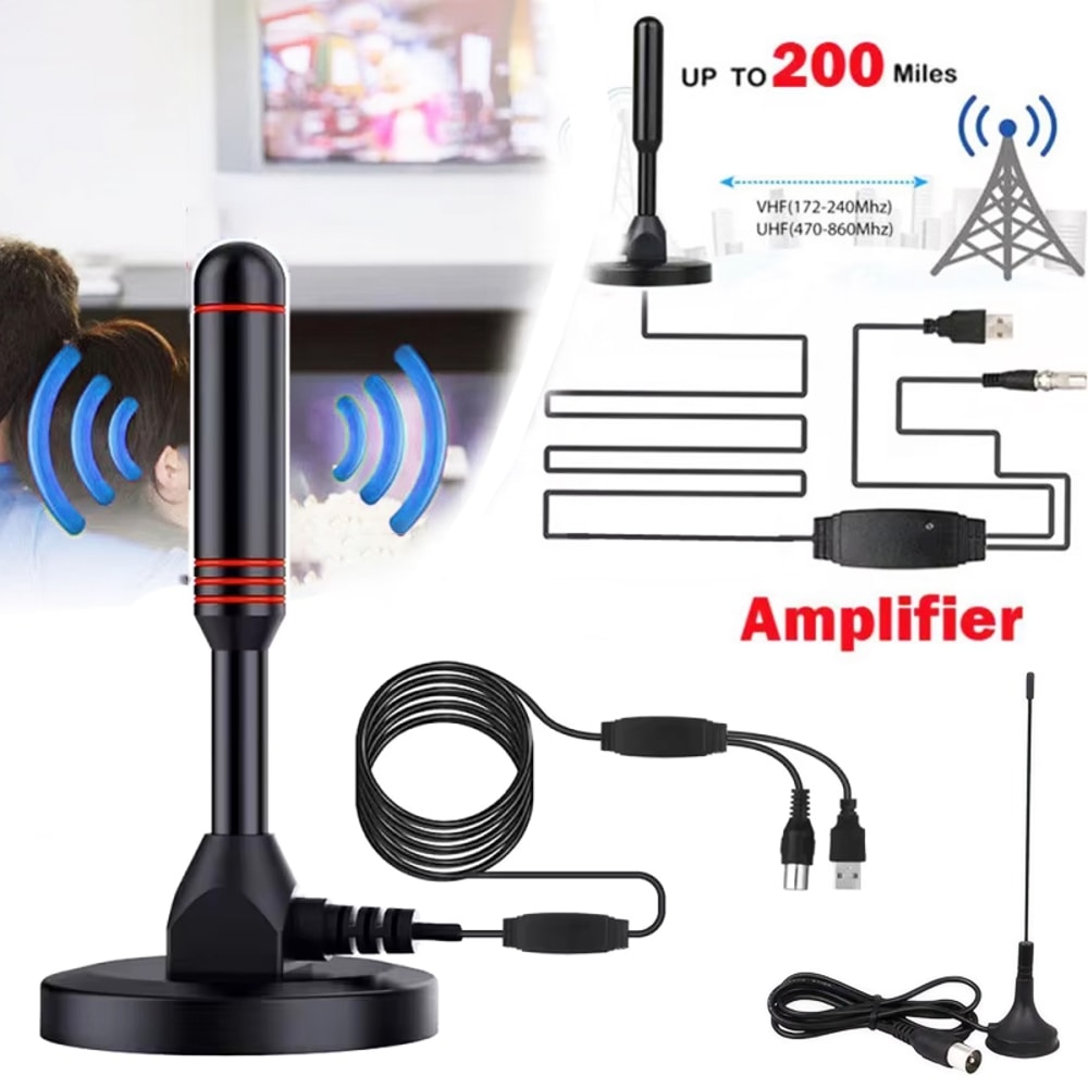 Indoor HD Digital TV Antenna Amplified With Booster Miles High Gain Quick Response Aerial Set 0