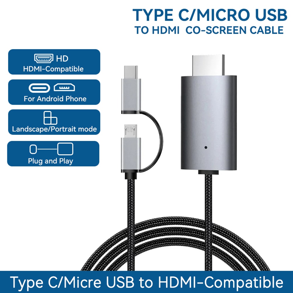 HD Streaming TV Stick Dongle Micro USB Type C to HDMI Cable for Screen Mirroring from Phone Tablet to TV